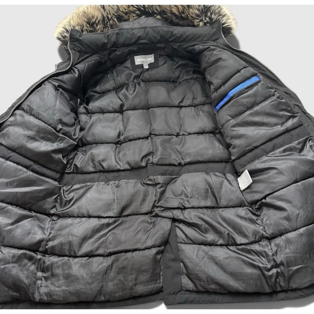Michael Kors Men's Black Winter Parka Coat Hooded Faux Fur Trim Size Small